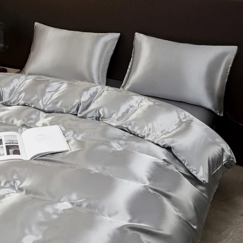4PCS Bedding Set Cover Duvet Cover Set Silky Soft Cozy King Size Bedding Set Luxury Polyester Satin Smooth Single Double Bedding Sets