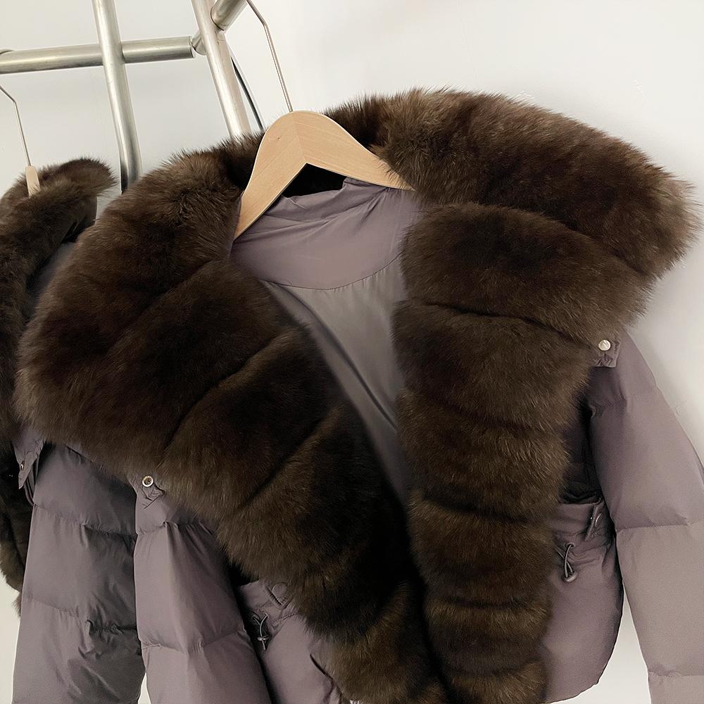 OFTBUY New Winter Top Clothes Women Short Hooded Big Real Fox Fur Down Coat Female Natural Fur Fluffy Puffer Jacket with Gloves