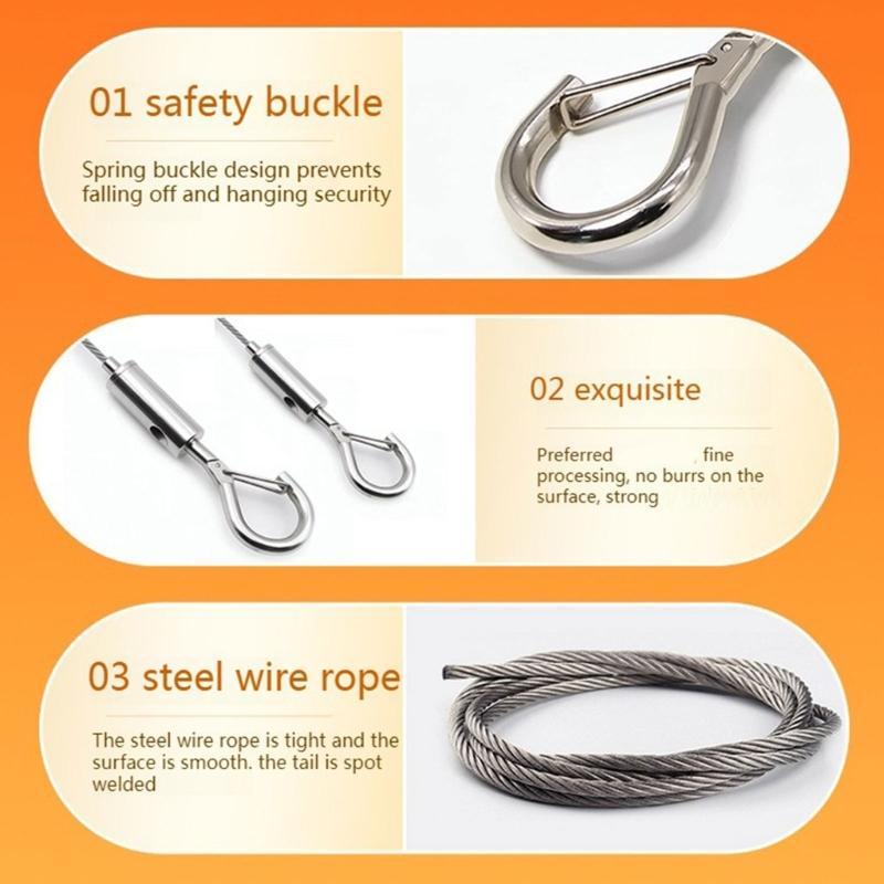Picture Hanging Rope Set with Adjustable Barrels, 4 Metal Art Display Lines, Wall Mount Plates and Screws for Indoor Gallery Display
