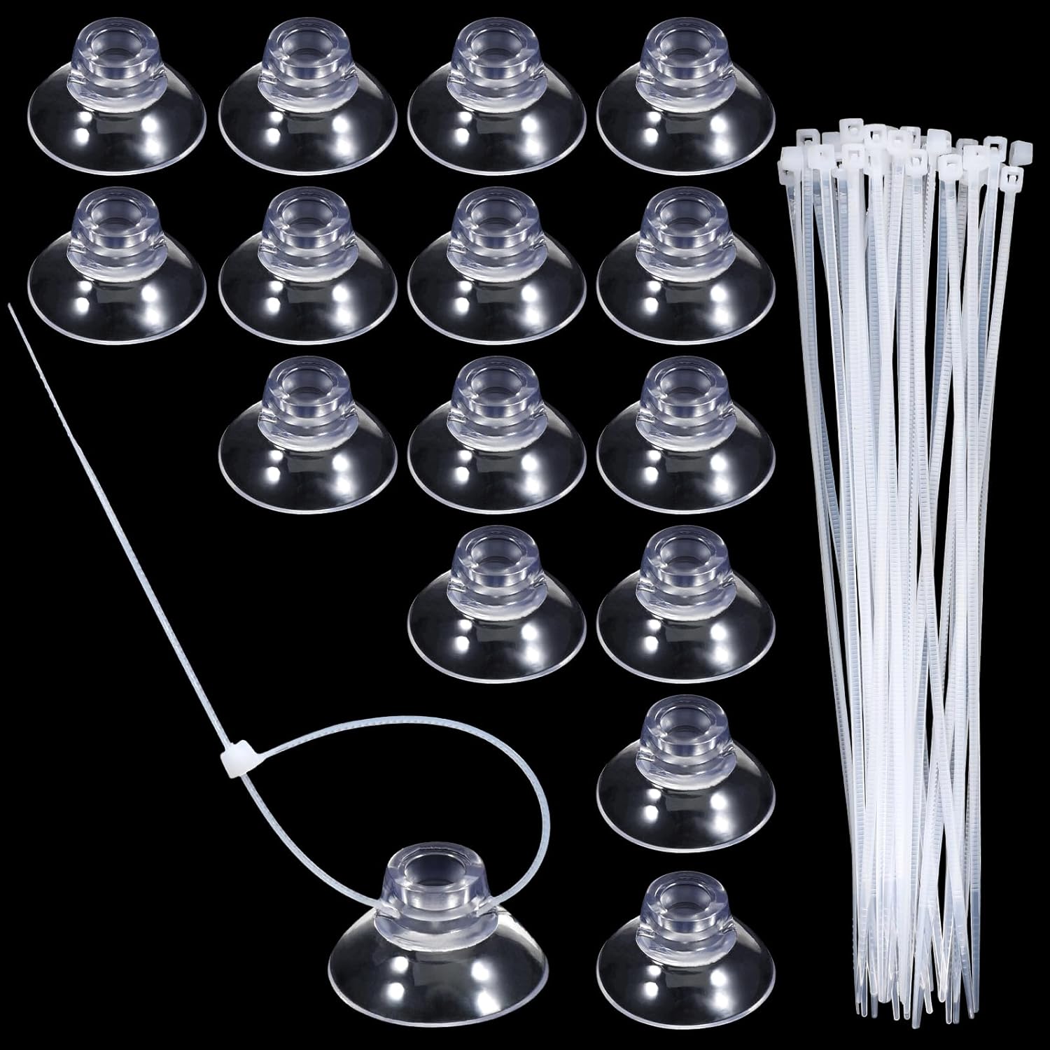 15pcs Clear Silicone Suction Cups for Aquariums with Zip Ties Aquarium Suction Cups for Tubing Fish Tank Plant Holder Binding Fish Tank Rubber