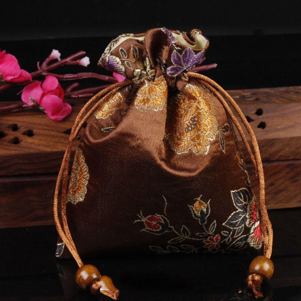 Chinese Style Embroidery Flower Drawstring Bag Coin Purse Jewelry Packing Bag  Hanfu Decor