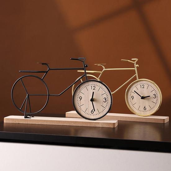 Bicycle Table Clock Mini Bike Model Alarm Clock Battery Powered Decorative Metal Tabletop Clock for Living Room Kitchen Bathroom Office Desk Shelf