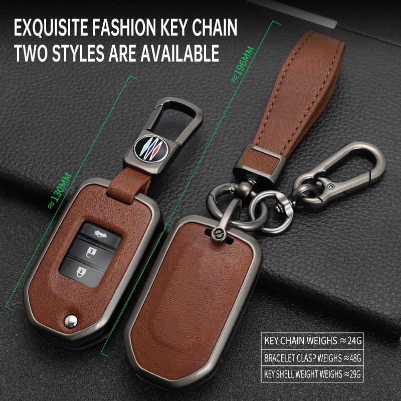 Interior Mouldings Zinc Alloy Leather Car Key Case Cover for Honda Civic 8th gen Folding Protected Key Replace Shell Keychain Au