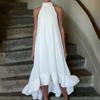 New Women's Clothing Elegant and Fashionable Sleeveless Solid Color Pleated Halter Neck Dress
