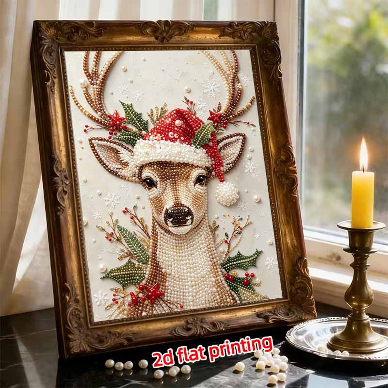 Frameless Pearl Painting Kit Festive Deer Christmas Aesthetic Wall Art DIY Sparkling Bead Canvas Room Decor Creative Craft