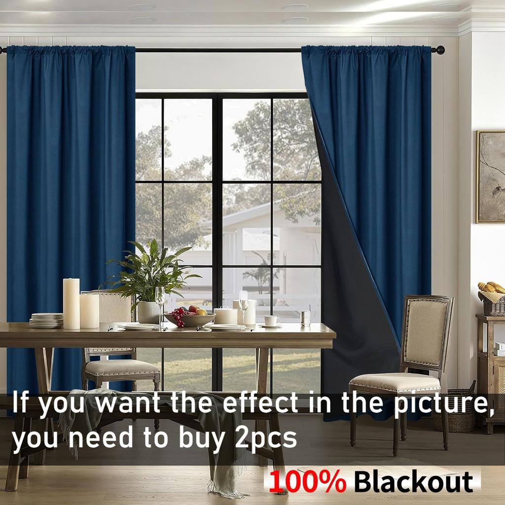 100% Blackout Curtains with Coated Lining Thermal Insulated Sun Blocking Rod Pocket Curtains for Bedroom Living Room Home Decor