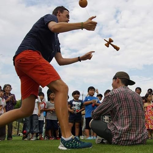 Ozora Kendama 3-Piece Set, Wooden Kendama for Competition and Practice (Black, Yellow, and Green)