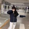 Unisex Oversized Hooded Zip-Up Sweatshirt Winter Thick Cotton Pullover With 4-Stripe Detail