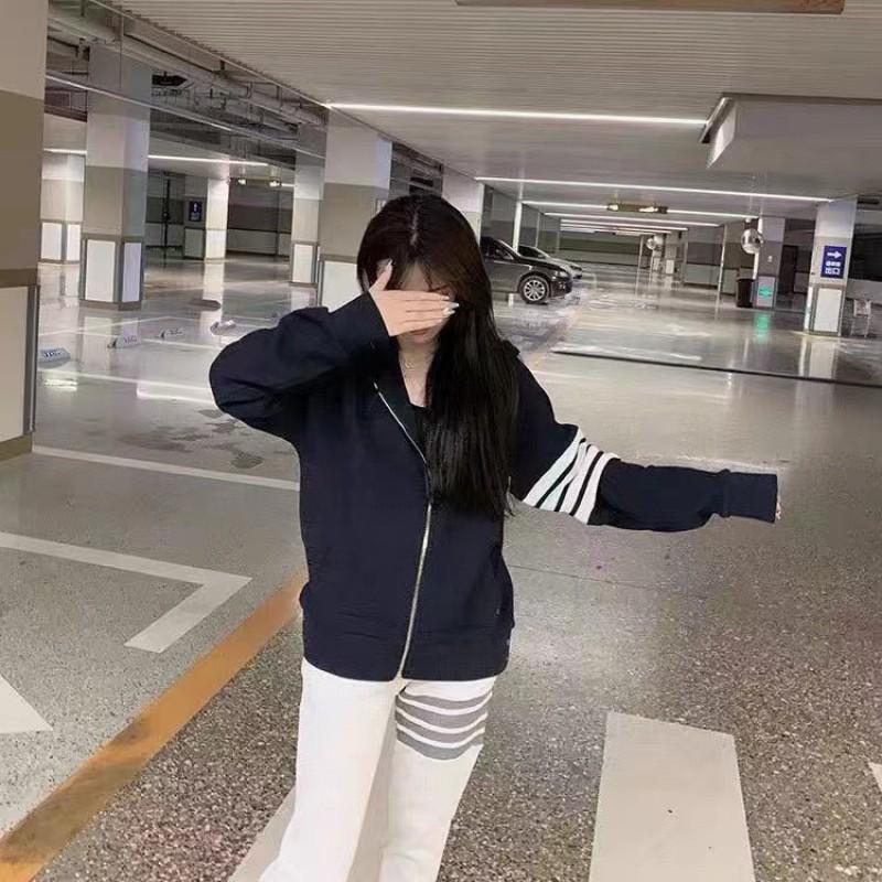 Unisex Oversized Hooded Zip-Up Sweatshirt Winter Thick Cotton Pullover With 4-Stripe Detail
