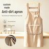 Korean Style Bow Canvas Kitchen Apron with Large Pocket, Stain-Resistant for Home Cooking and Catering.