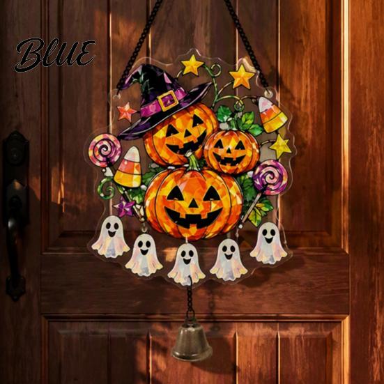 Pumpkin Party Decor Halloween Acrylic Hanging Decoration Cartoon Ghost Ornament with Reusable Holiday Ornaments Bell Suncatcher for Indoor