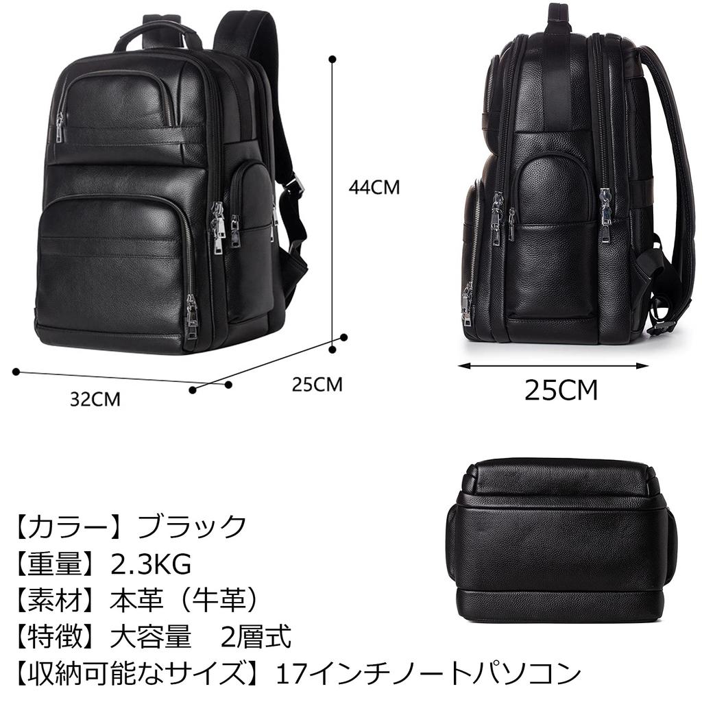 Ariga Herren Rucksack aus echtem Leder, passend für 17-Zoll-Laptop, A4-Format, großes Fassungsvermögen, multifunktional, beliebter Business-Rucksack für den Weg zur Arbeit,