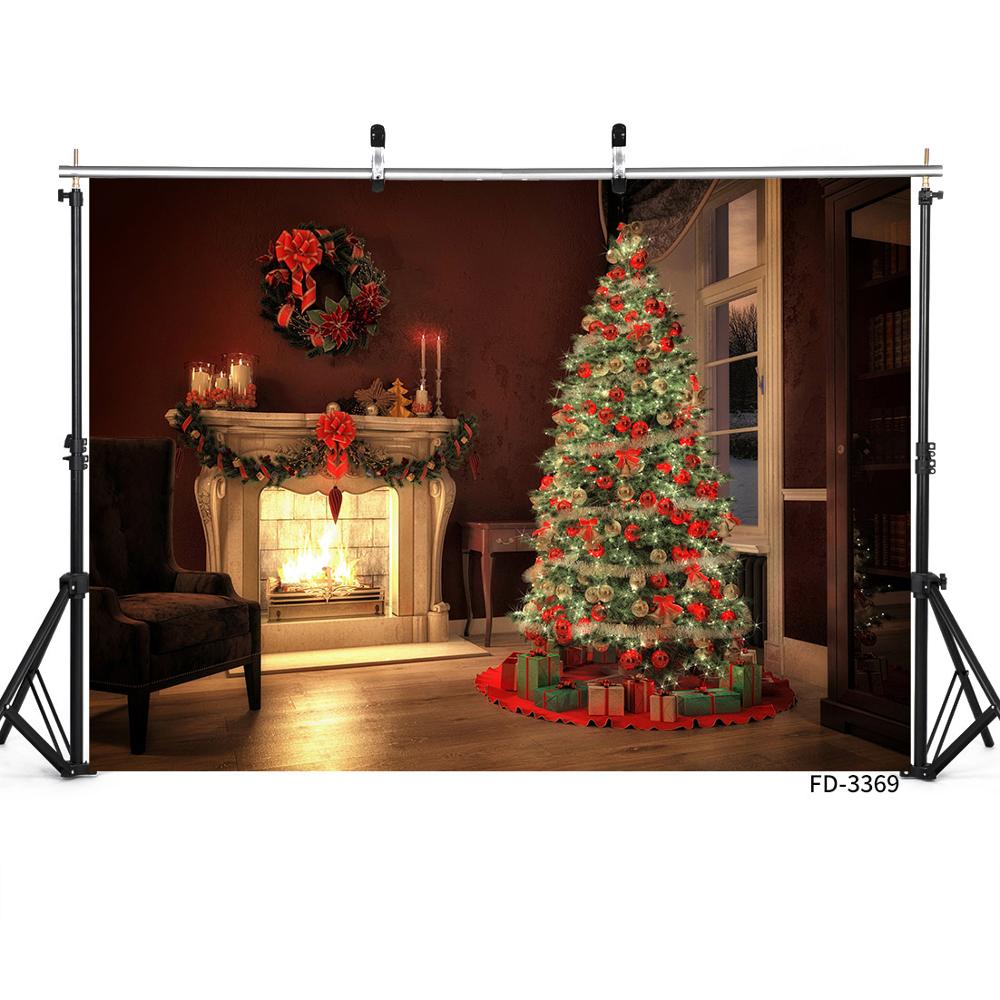 Christmas Tree Fireplace Sofa Wooden Floor Photography Background Vinyl Backdrop for Children Baby Shower Photocall Photo Studio
