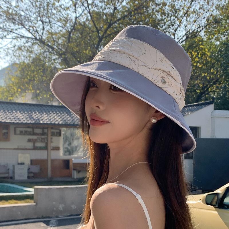 Spring and Summer Hat Women's High-end Sense Color Matching Pleated Bucket Hat Versatile Fashion Sunscreen Sunshade Basin Hat