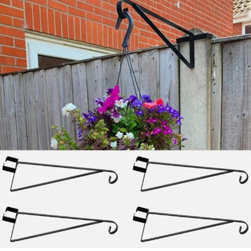 Household Flower Basket Support Arm Set of 4 for Fence Post, Metal Holders for 16 Inch Baskets, Balcony Display with Open Outdoor Spacing