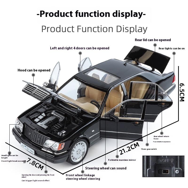 1/24 Scale Mercedes Benz W140 320SEL Classic Limousine Alloy Diecast Model Car Sound &light Desktop Decoration Gift for Friend Present