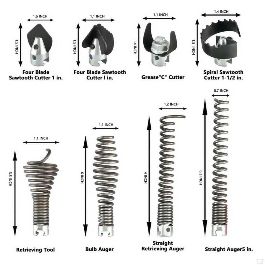 9 Pieces Drain Auger Kit Interchangeable Hardware Easy to Install for Homeowners