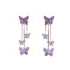 Lila Kristall Fjärilsörhängen med S925 Silvernål - Elegant Lång Tofsdesign