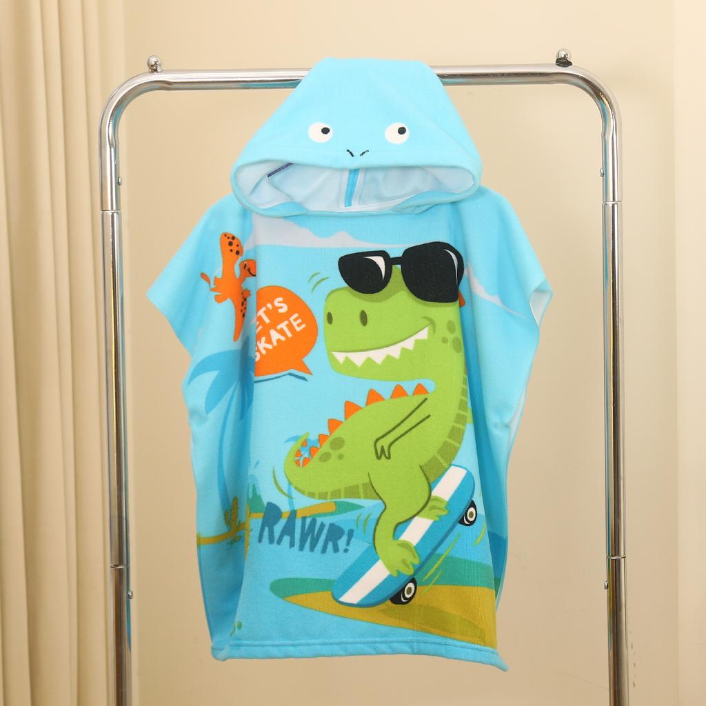 Sommer-Mikrofaser-Badeponcho mit Aufdruck für Kinder, Badetuch mit Kapuze, das nicht fusselt oder ausbleicht, Alter 2-10