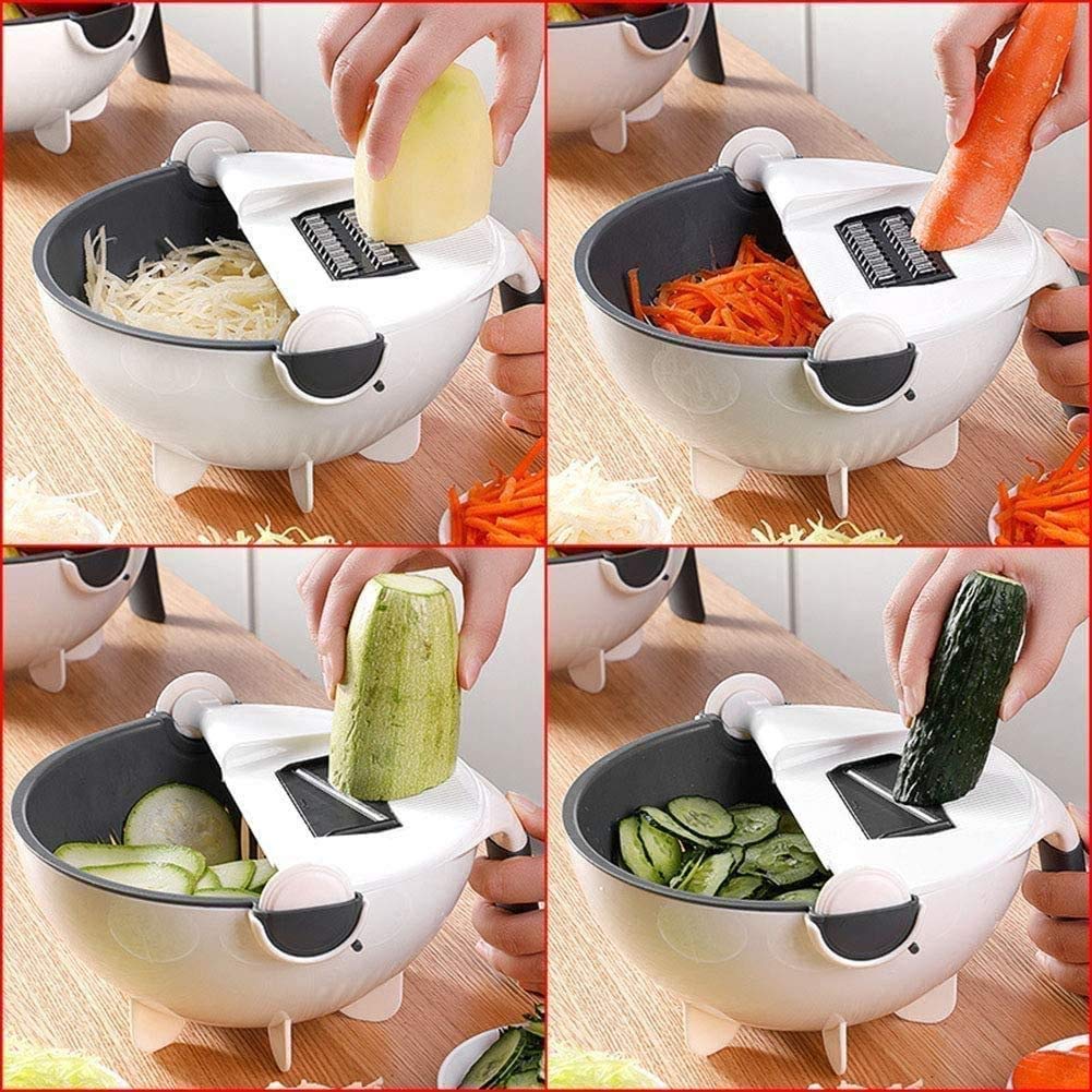 9 in 1 Vegetable Cutter with Drain Basket Multifunction Large Capacity Magic Rotate Vegetables Chopper Veggie Shredder Grater