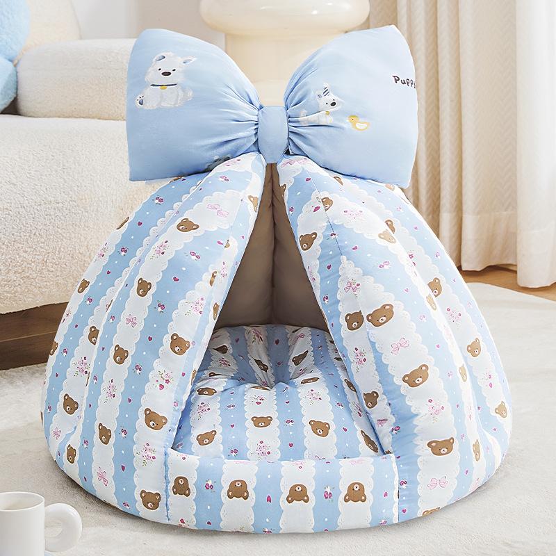 

Cute Cat Bed Enclosed All-Season Pet Bed for Cats Small Dogs Nest Soft Skin-Friendly Fabric Comfortable Puppy House L(60x40cm) синий