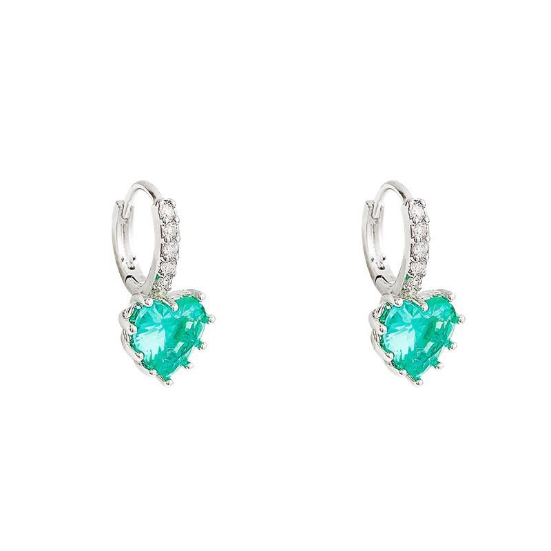 New blue emerald love ear buckle women's niche design high-end micro-zircon earrings ear jewelry
