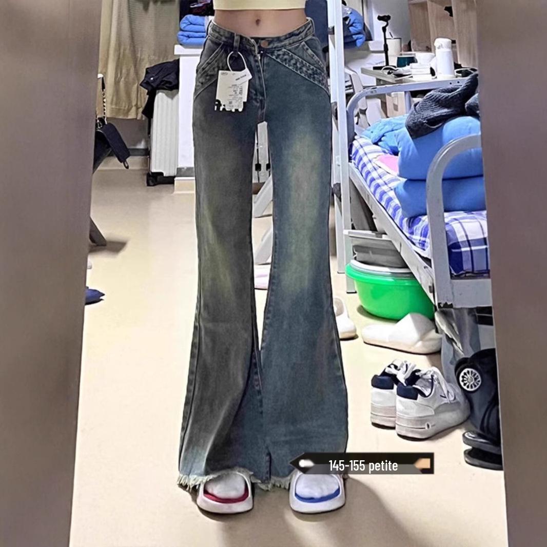 

Women s Slim Fit High Waist Flare Denim Pants with Patchwork and Raw Edge Details L: Height 155-165cm (109-120 lbs)