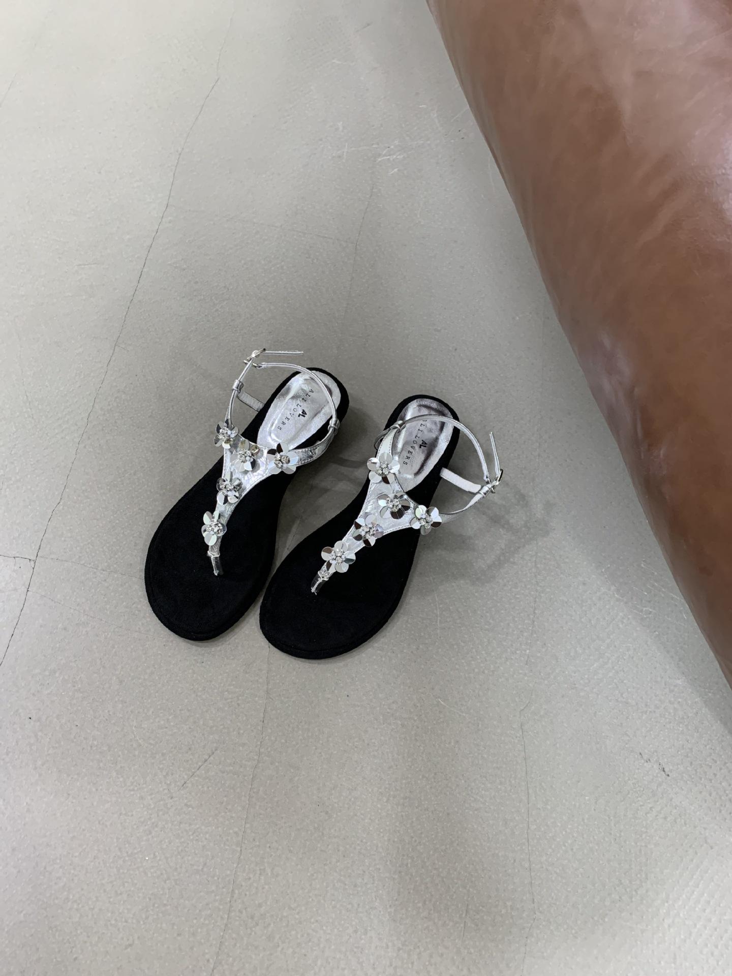 Slippers Summer Sparkly Rhinestoneflatknot Toe Post Outdoor Wearflip Flopwomen S Summerstyle 35 серебряный