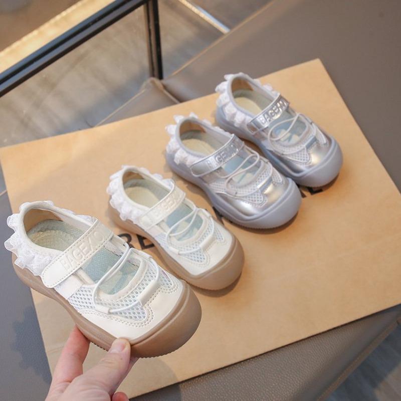 Summer Girls Ballet Style Sports Sandals, Breathable Mary Jane Dad Shoes Soft Sole with Hook-and-Loop for Kids