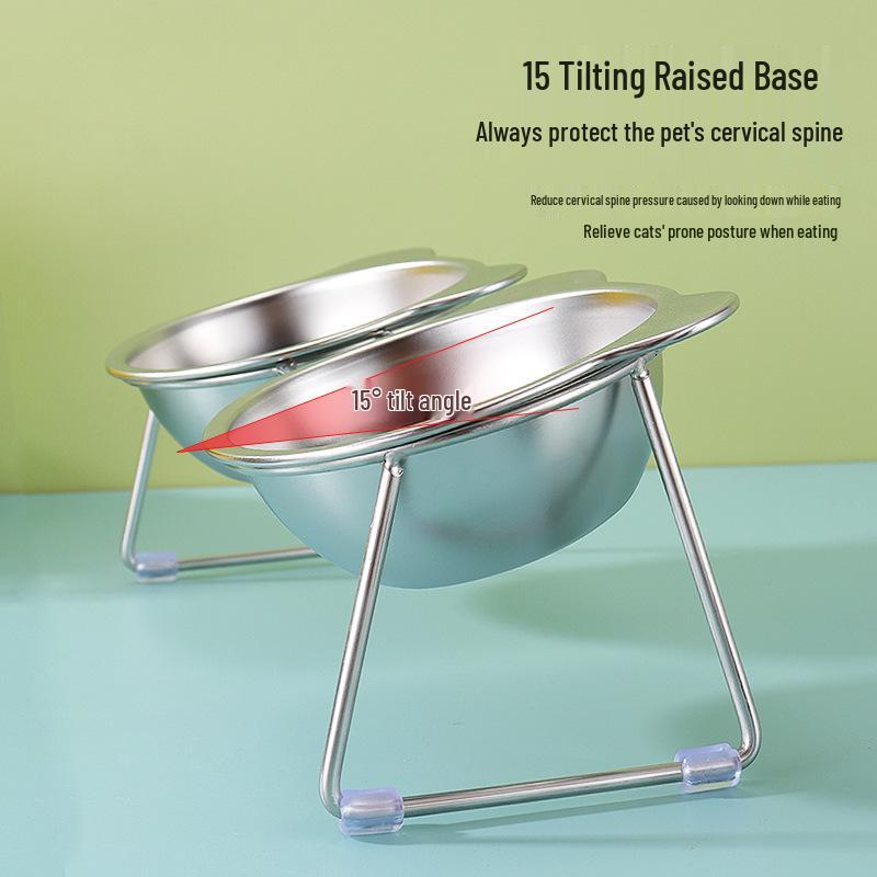 Elevated 304 Stainless Steel Pet Bowl - Cat & Dog Water/Food Dish with Neck Protection Stand