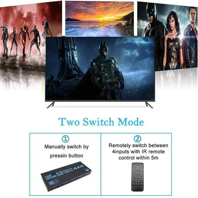 Switch Matriz HDMI 4x4 Compatível com 4K HDR HDTV Switcher Divisor de Matriz 4 Entradas 4 Saídas Caixa HDCP 2.2