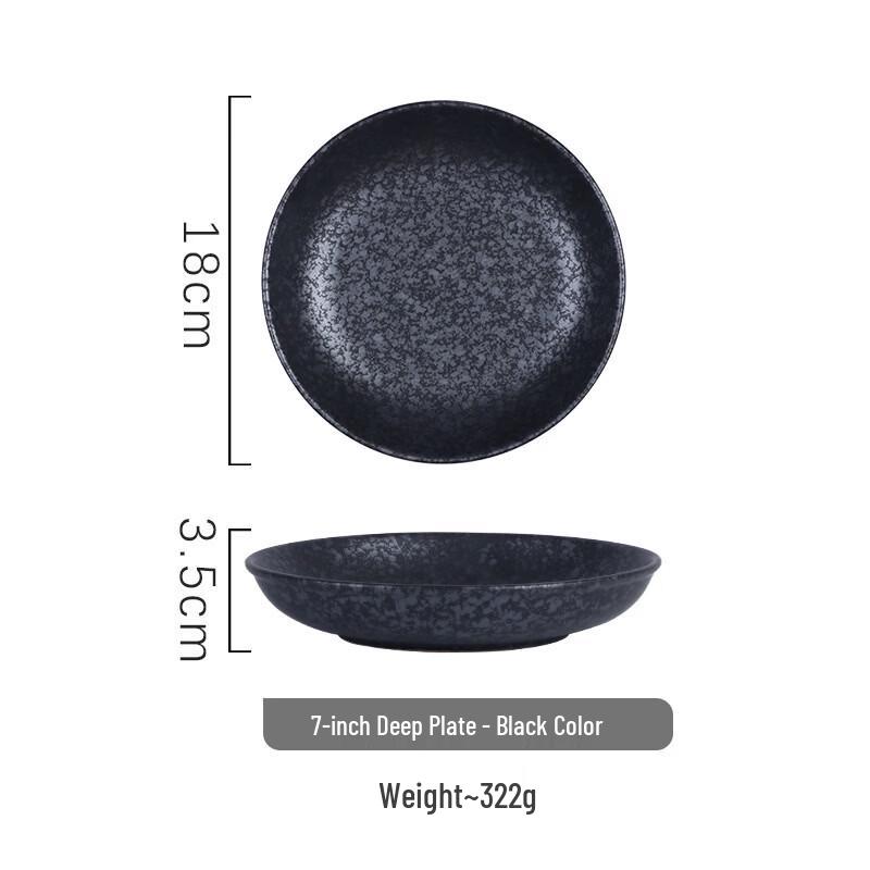 ZISIZ Underglaze Ceramic Dinner Plates - 7-Inch, Black (Set of 3)