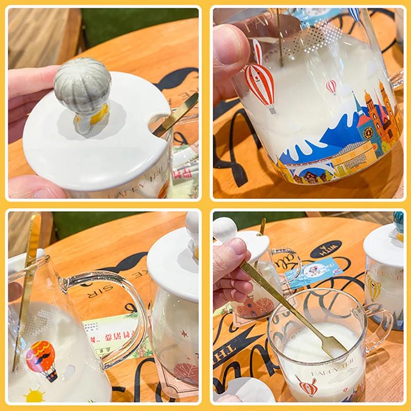 Transparent Hand Drawn Balloon Castle Glass Mug Coffee Cup Tea Cups and Mugs Funny Drinkware Kitchen Dining Bar Home Garden