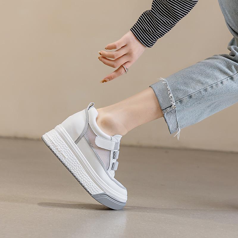 Little white shoes women's  new inner height increase Velcro leather breathable mesh platform women's shoes casual shoes