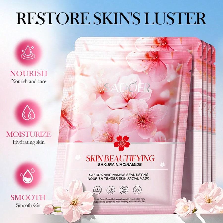 1pc Sakura Niacinamide Face Mask, Brightens Complexion, Nourishes Skin, Revitalizes Skin, Deeply Hyd