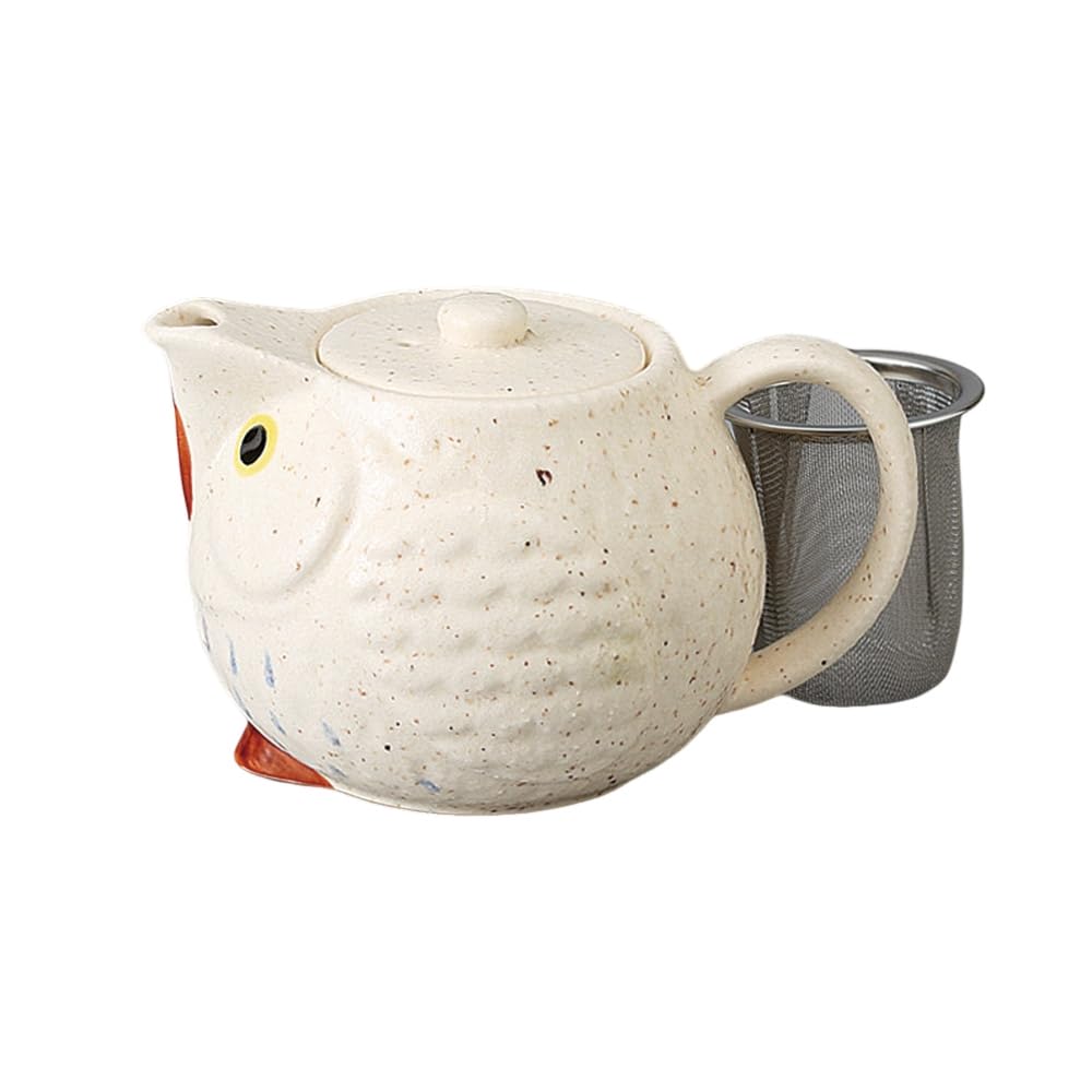 Ale-net Fukurō White Teapot (14.5 x 10.7 x 9 cm, 450cc) with Tea Strainer, Mino Ware Porcelain, Made in Japan, Stylish