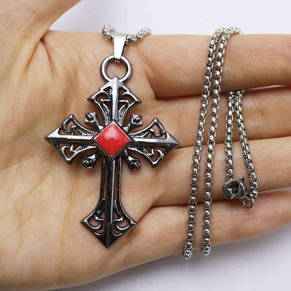 Hip Hop Style Personalized Cross Pendant Necklace - Retro European & American Versatile Sweater Chain