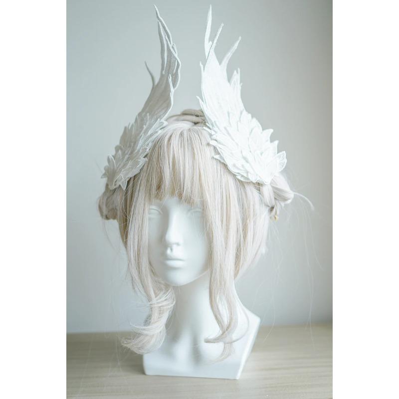 Handmade Cosplay Gothic Lolita Angel Wings Hairpin Demon Headdress Harajuku Horns Embroidery Feather Hair Clip Anime Accessories