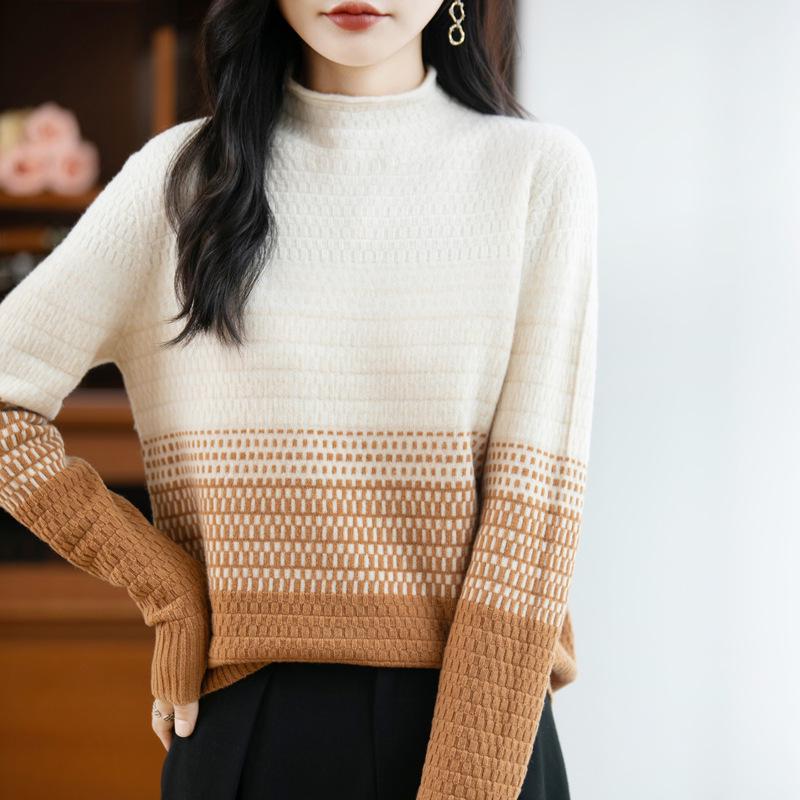 100% Pure Wool Half-High Neck Autumn/Winter Sweater: Soft, Thick, and Stylish Women's Base Layer Pullover