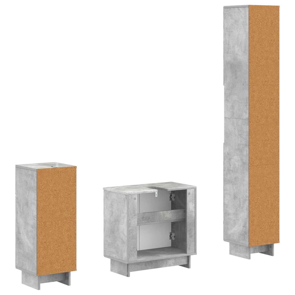 3 piece Bathroom Cabinet System EDE Concrete Grey Engineered Wood