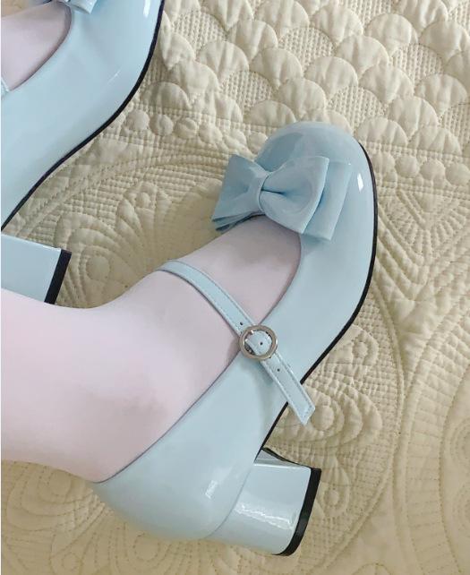 [Spot] Medium heel sweetheart small roll, flower roll fried rice cute lolita girl round head bow shoes