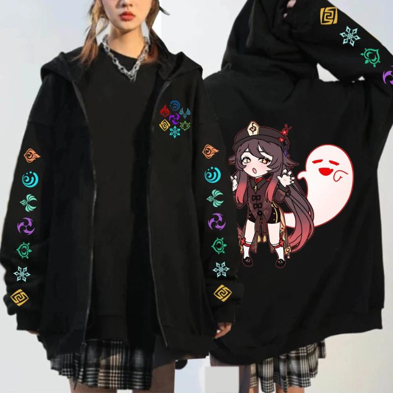 Foreign Trade Cross-border New Genshin Impact Youth Plush Zipper Sweater Men and Women Loose Casual Hoodie