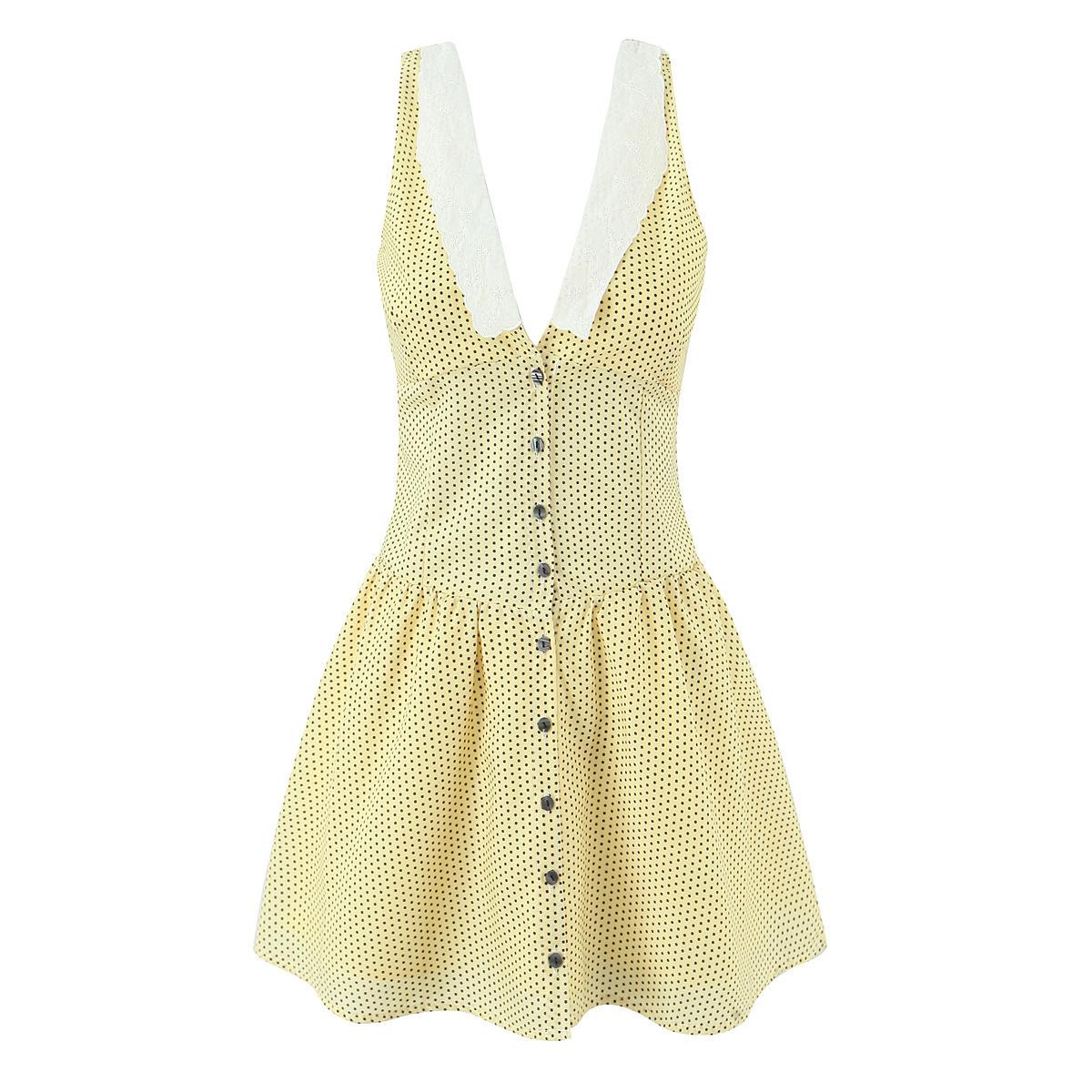 Sweet Polka Dot V-Neck Lace Mini Dress L
