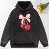 Bow Cherry Art Printed Women Washed Hoodies Cotton Creativity Clothing Hip Hop Fashion Oversized Female Hoody