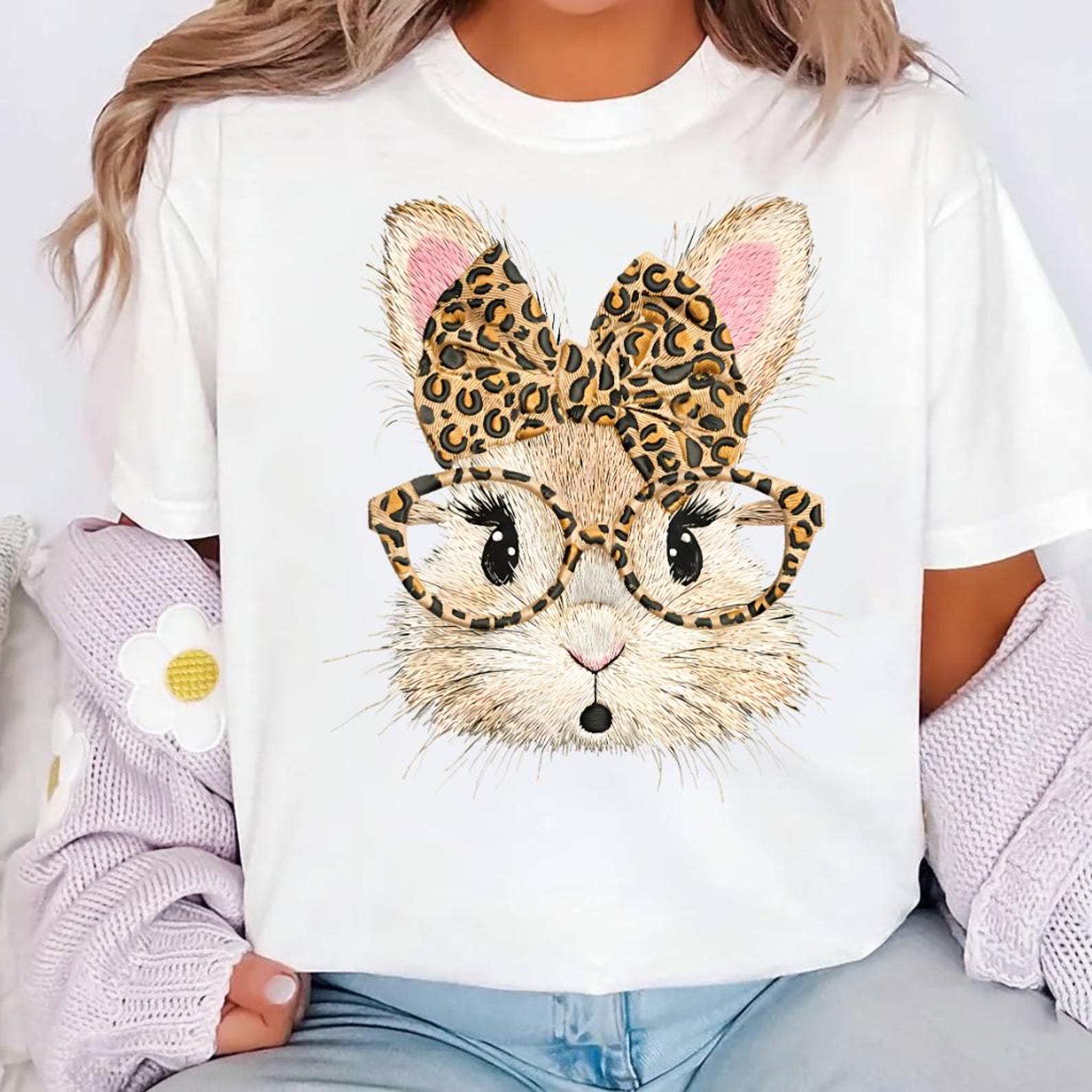 Bunny Face Shirt, Coquette Bow, Leopard Glasses, Easter Women s Tee 3XL