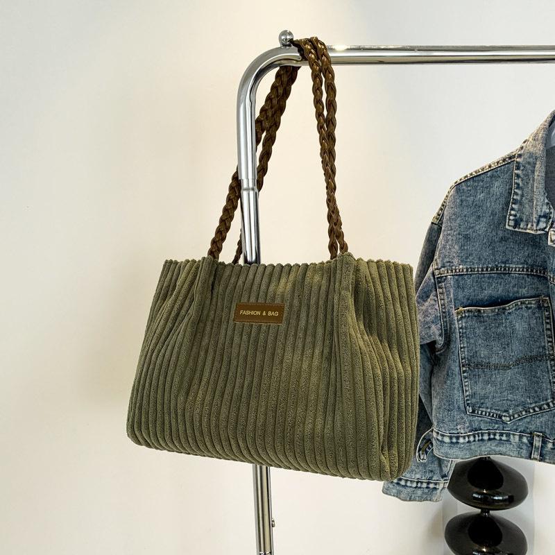 

Фланелевая повседневная однотонная новая модная большая вместительная сумка-тоут женская на плечо подмышку зелёный