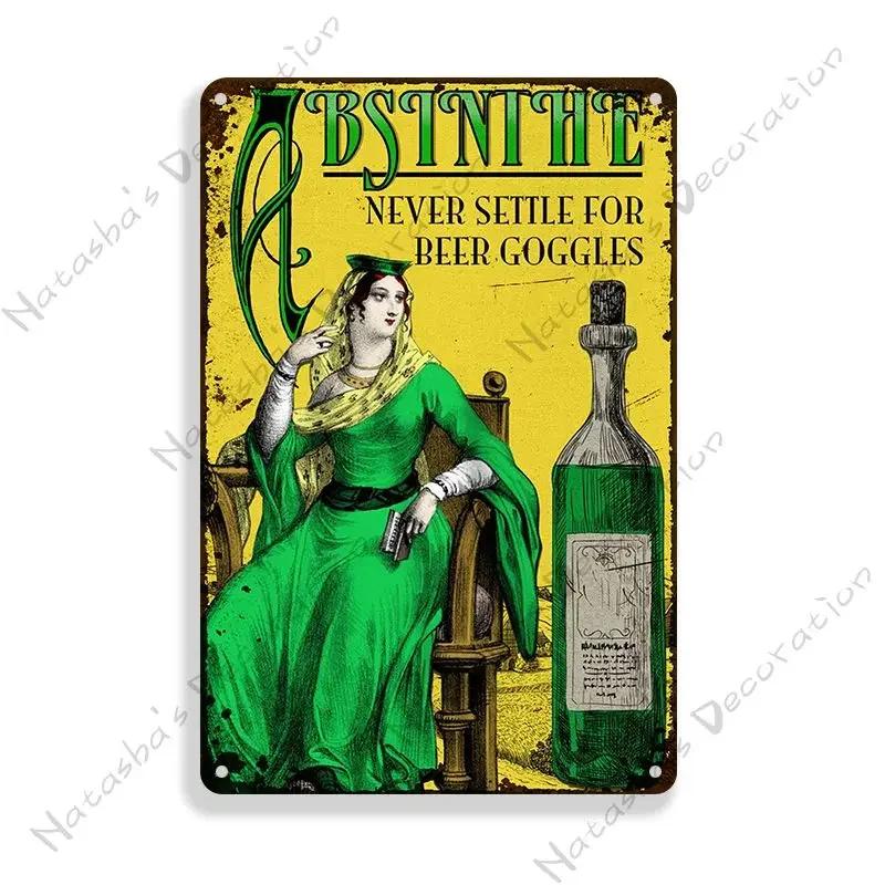 Absinthe Metal Tin Sign Beer Brand Metal Signs Wall Plate Vintage Metal Plaque Man Cave Home Plate Wall Industrial Decor