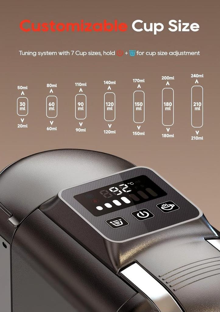 HiBREW H2C 5-in-1 Capsule Coffee Machine, 20Bar Pressure, Smart Touch Control, 7 Cup Sizes, Hot & Cold Brew