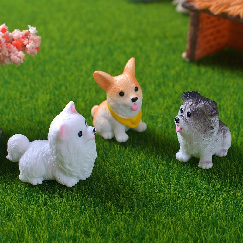 12Pcs Cartoon Cute Simulation Color Dog Micro Landscape Gardening Small Ornaments Pet Dog Diy Accessories