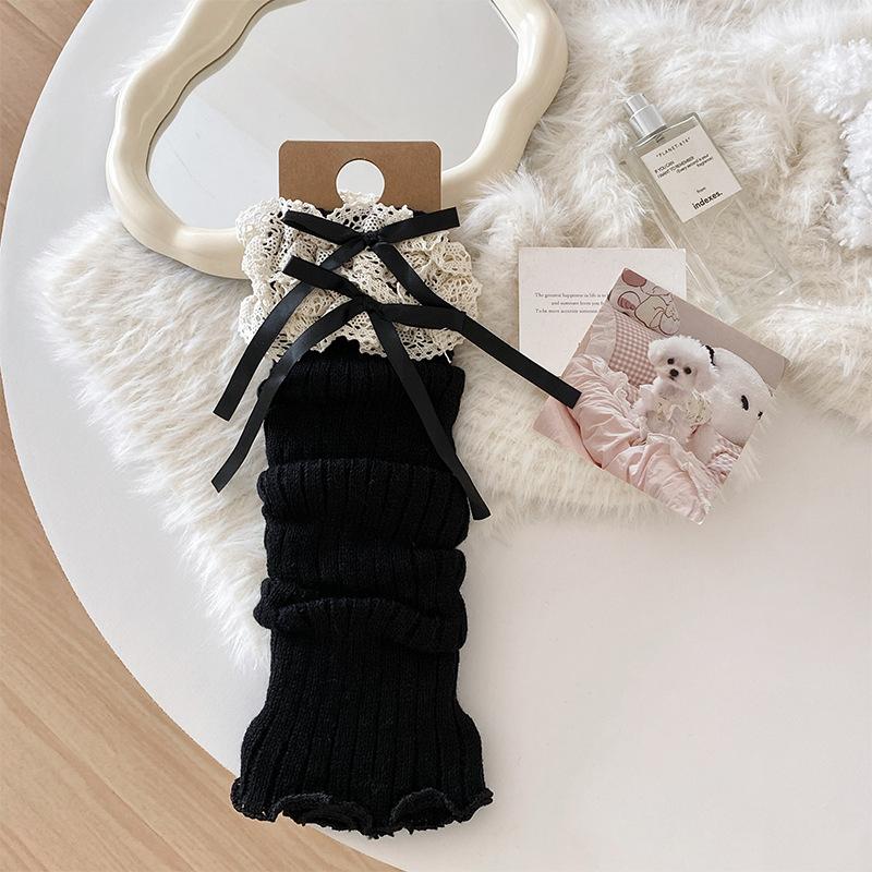 Lace-Trimmed Bow-Tie Knee-High Socks Fashionable Jk Socks Versatile And Slimming Slouch Socks